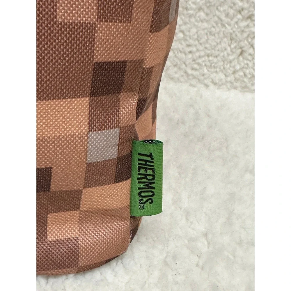 Thermos Minecraft Lunch Box Green Brown Pixelated Grass Block Insulated Bag